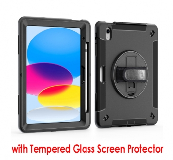 iPad 10 (10.9") tough case with hand grip and glass protector